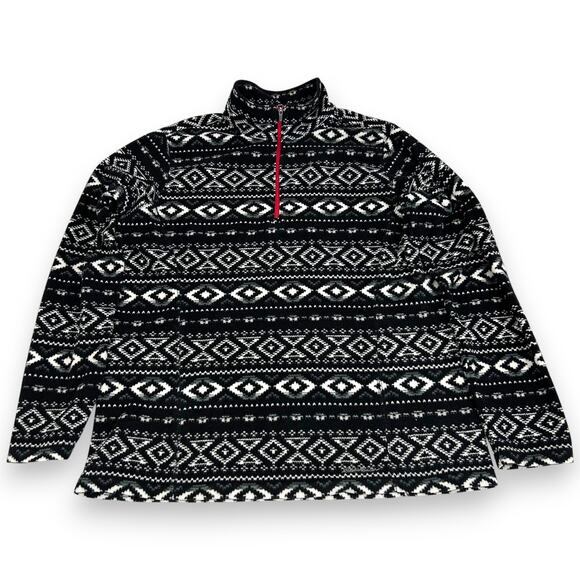 Eddie Bauer Womens L Fleece 1/4 Zip Pullover Aztec Print Black White - Picture 1 of 10